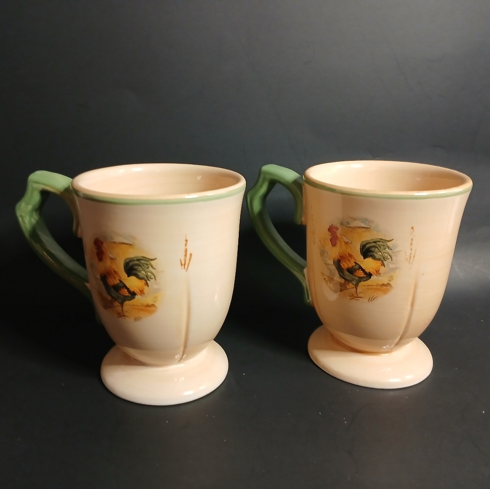 Gibson Design pairs rooster chicken pedestal coffee mugs